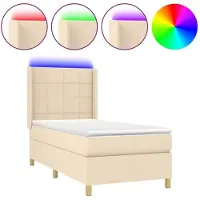 vidaXL Boxspringbett mit Matratze & LED Creme 160x200 cm Stoff