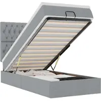 vidaXL Ottoman-Bett mit Matratze & LEDs Hellgrau 100x200 cm Stoff