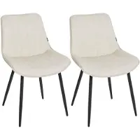 Beliani Esszimmerstuhl Hellbeige Kunstleder Gesteppt mit Hoher Rückenlehne Schwarzes Metallgestell Retro Esszimmer Küche Wohnküche Wohnzimmer