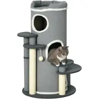 StarTech.com Katzenbaum - Kratzbaum mit Bett - 3 Ebenen - Holz - 99 cm hoch - Spielball