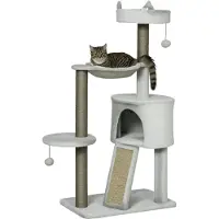StarTech.com Kratzbaum für Katzen - Kletterbaum mit Kratzsäule - 113 cm hoch - 4 Ebenen mit Höhle - Holz - Hellgrau