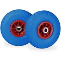 Relaxdays 4 x Sackkarrenrad, pannensichere Vollgummireifen, 3.00-4 Zoll, 20 mm Achse, bis 80 kg, Ersatzrad 260 x 85 mm, blau-rot