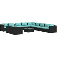 vidaXL 12-tlg. Garten-Lounge-Set mit Kissen Schwarz Poly Rattan