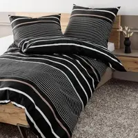 Janine Mako-Satin Bettwäsche J.D. 87105 nougat schwarz 160x210 cm + 65x100 cm - schwarz