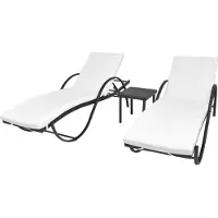 Syfax Sonnenliegen 2 Stk. mit Tisch Poly Rattan Schwarz
