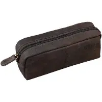 OEM Vintage-Leder-Pennenhalter mit Rits, Organizer für Kosmetik, Stifte und Rollen, dunkelbraun