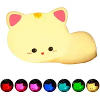 Welikera LED Katzen Nachtlicht 16 Farben, Silikon Nachtlampe USB wiederaufladbar mit Fernbedienung & Timer, dimmbar Kinder Nachtlicht 1200mAh