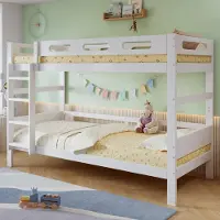 MODFU Etagenbett 90 x 200 mit Matratze,Kinderbett mit Leiter & Absturzsicherung,Bettrahmen,Holzbett aus Massivholz,Jugendbett mit Lattenrost,Weiß
