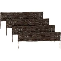Relaxdays Beeteinfassung, Weide, 4er Set, HxB: 20 x 100 cm, zum Stecken, Beet & Rasen, niedrige Beetumrandung, braun