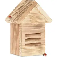 Relaxdays Marienkäferhaus, Holz, Marienkäferhotel Garten, zum Aufhängen, Insektenhotel für Marienkäfer, natur/braun