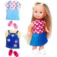 Simba Evi Love Fashion, Spielpuppe trägt EIN süßes Jeanskleid, inkl. Zwei weiter