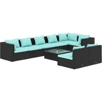 vidaXL 9-tlg. Garten-Lounge-Set mit Kissen Schwarz Poly Rattan