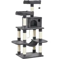 StarTech.com Kratzbaum für Katzen - Kletterbaum mit Höhle - 4 Ebenen - Hängematte und Spielball - Sisalstämme - Plüsch - Dunkelgrau