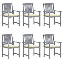 vidaXL Möbel Gartenstühle mit Kissen 6 Stk. Massivholz Akazie Grau - Gartensessel 3078209