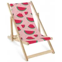 AllBags Kinder Liegestuhl Holz klappbar „Wassermelone rosa“ – Sonnenliege Strandliege für Kinder