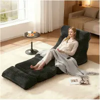 MODFU Modulares Design Loungesessel Schlafsofa mit Rückenlehne 2-in-1-Funktion Polstermöbel Flanelloptik Schwarz