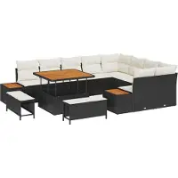 vidaXL Gartensofa-set mit Kissen 12 pcs Schwarz und Creme