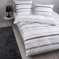 Janine Mako-Satin Bettwäsche J.D. 87101 taupegrau 160x210 cm + 65x100 cm - grau;weiß