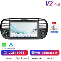 StarTech.com Fiat 500 2007–2015 - 2-DIN Android 13 Autoradio - CarPlay - 17,8 cm Touchscreen - 2 GB RAM 64 GB ROM - 1024×600 - Schwarz