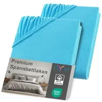 NYVI Spannbettlaken DreamScience Premium - Komfort Spannbetttuch, 190g/m2, Einlaufschutz, Bügelfrei, mit Gummizug Farbe:türkis;Größe:180 - 200x220 + 40 cm Boxspringbett (2er Pack)