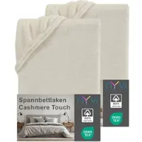 NYVI Spannbettlaken DreamScience Cashmere Touch Spannbetttuch - Kuschelweiches & Wärmendes Bettlaken für Matratzenhöhe bis zu 22 cm Farbe:natur;Größe:90x200 - 100x200 cm (2er Pack)