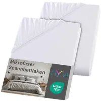 NYVI Spannbettlaken DreamScience Mikrofaser - Weich & Anschmiegsam, Rundumgummizug, Bügelfrei 180 - 200x220 + 40 cm Boxspringbett (2er Pack) weiss