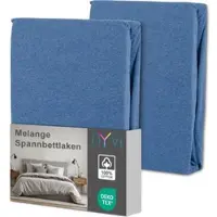 NYVI Spannbettlaken DreamScience Melange für Matratzen bis 22 cm Höhe - 100% Baumwolle, Vintage Leinenoptik, Bügelfrei, Einlaufschutz Farbe:jeansblau;Größe:90x200 - 100x200 cm (2er Pack)