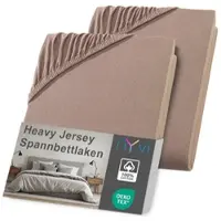 NYVI Spannbettlaken DreamScience Heavy Jersey - Spannbetttuch, Formstabil, 160g/m2, Rundum-Gummizug, Bügelfrei Farbe:nougat;Größe:180 - 200x220 + 40 cm Boxspringbett (2er Pack)