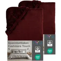 NYVI Spannbettlaken DreamScience Cashmere Touch Spannbetttuch - Kuschelweiches & Wärmendes Bettlaken für Matratzenhöhe bis zu 22 cm Farbe:bordeaux;Größe:90x200 - 100x200 cm (2er Pack)