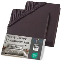 NYVI Spannbettlaken DreamScience Heavy Jersey - Spannbetttuch, Formstabil, 160g/m2, Rundum-Gummizug, Bügelfrei Farbe:braun;Größe:180x200 - 200x200 + 15 cm Topper (2er Pack)