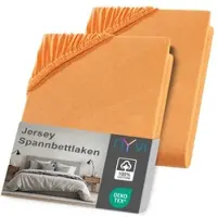 NYVI Jersey Spannbettlaken DreamScience für Matratzen bis 22 cm Höhe - Weich & Anschmiegsam, Rundumgummizug, Bügelfrei Farbe:orange;Größe:90x200 - 100x200 cm (2er Pack)