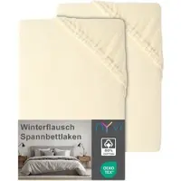 NYVI Spannbettlaken DreamScience Winterflausch für Matratzen bis 22 cm Höhe - Wärmendes & Kuschelweiches Winter Bettlaken Spannbetttuch Farbe:natur;Größe:180 - 200x220 + 40 cm Boxspringbett (2er Pack)