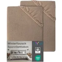 NYVI Spannbettlaken DreamScience Winterflausch für Matratzen bis 22 cm Höhe - Wärmendes & Kuschelweiches Winter Bettlaken Spannbetttuch Farbe:nougat;Größe:90x200 - 100x200 cm (2er Pack)