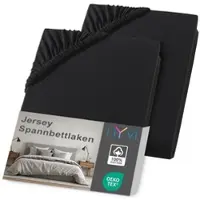 NYVI Jersey Spannbettlaken DreamScience für Matratzen bis 22 cm Höhe - Weich & Anschmiegsam, Rundumgummizug, Bügelfrei Farbe:schwarz;Größe:180x200 - 200x200 cm (2er Pack)