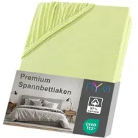 NYVI Spannbettlaken DreamScience Premium - Komfort Spannbetttuch, 190g/m2, Einlaufschutz, Bügelfrei, mit Gummizug Farbe:apfelgrün;Größe:180 - 200x220 + 40 cm Boxspringbett