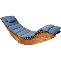 Beliani Gartenliege Braun Akazienholz mit Auflage Blau Geschwungene Gebogene Form für Garten Terrasse Balkon Outdoor Schaukelliege