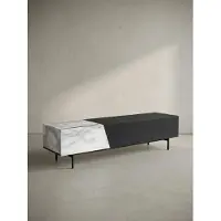 KADIMA DESIGN Lowboard Schwarz mit Marmor-Nachbildung in Weiß 150x40x40 cm TV-Kommode Modern, Design TV-Schrank Niedrig, Fernsehtisch Fernsehschrank mit Türen & Schublade, Fernsehkommode Wohnzimmer