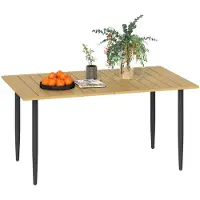 SUGIFT Gartentisch Stahl wetterfest mit Schirmloch, Terrassentisch Metalltisch Lattendesign, Braun | 150x90x73 cm | 6 Personen | 20 kg