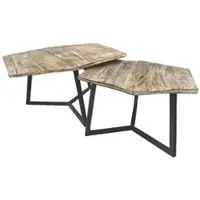 Amagohome Couchtisch Set 2 Stück Wohnzimmer Beistelltisch Satztisch Gestell Metall Tischplatte vollmassiv : altsilber - weiß gekälkt