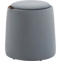 OKWISH Runder Fußhocker Polyester Grau mit Stauraum und Wendedeckel, Ø44 x 47,5 cm, als Sitzhocker und Beistelltisch nutzbar