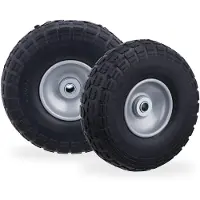 Relaxdays 4 x Sackkarrenrad, pannensichere Vollgummireifen, 4.1/3.5-4", 16 mm Achse, bis 150 kg, H x D: 26 x 8,5 cm, schwarz-grau