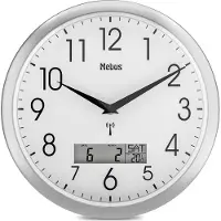 Mebus Analoge Funk-Wanduhr 29cm groß | Leicht lesbar & lautlos | Runde Funkuhr ohne Tickgeräusche & großem Ziffernblatt | Uhr geräuschlos in Silber