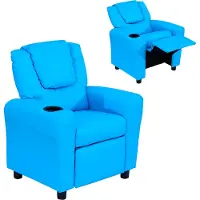 HOMCOM Kindersessel, Minisessel, Kindersofa für 3-6 Jahre alt, Liegefunktion, Eingebauten Becherhalter, Blau, 62 x 52 x 69 cm