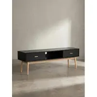 KADIMA DESIGN Lowboard Schwarz mit Eiche-Nachbildung 150x50x40 cm TV-Kommode Modern, Design TV-Schrank Hoch, Fernsehtisch Fernsehschrank mit Schubladen & Ablagefach, Fernsehkommode Wohnzimmer
