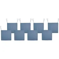 Beliani Sitzkissen für Gartenstuhl 8er Set Blau Stoffbezug mit Bindebändern 46 x 46 cm UV-beständig Modern Outdoor Stuhlkissen Stuhlpolster