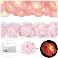 Relaxdays 10 x Rosen Lichterkette, 20er LED Lichterkette Batterie, Hochzeit, Verlobung & Valentinstag, warmweiß, Deko, rosa