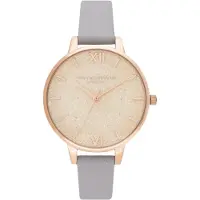 Olivia Burton OB16GD45 Damen-Armbanduhr, Roségold-Gehäuse, Leder-Armband