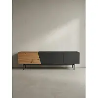 KADIMA DESIGN Lowboard Schwarz mit Eiche-Nachbildung 150x40x40 cm TV-Kommode Modern, Design TV-Schrank Niedrig, Fernsehtisch Fernsehschrank mit Türen & Schublade, Fernsehkommode Wohnzimmer