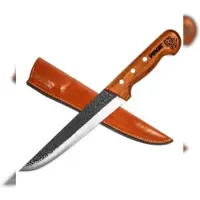 Pirge Elite Handgeschmiedet Schlachtermesser mit Lederscheide 21 cm Metzgermesser - Exzellenter Schärfe Fleischermesser - Naturholz Griffdesign