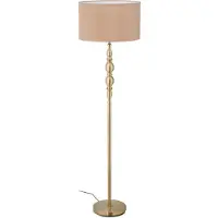 Relaxdays Stehlampe Wohnzimmer, E27, mit Kabel, Stoff Lampenschirm Ø 43 cm, Vintage Stehleuchte 156 cm hoch, beige-gold